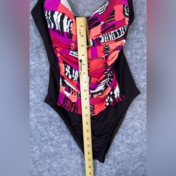 La Blanca 1-PC Swimsuit Wire-Free Ruched Bandeau Tropical Chocolate Brown Size 6 - Picture 5 of 12